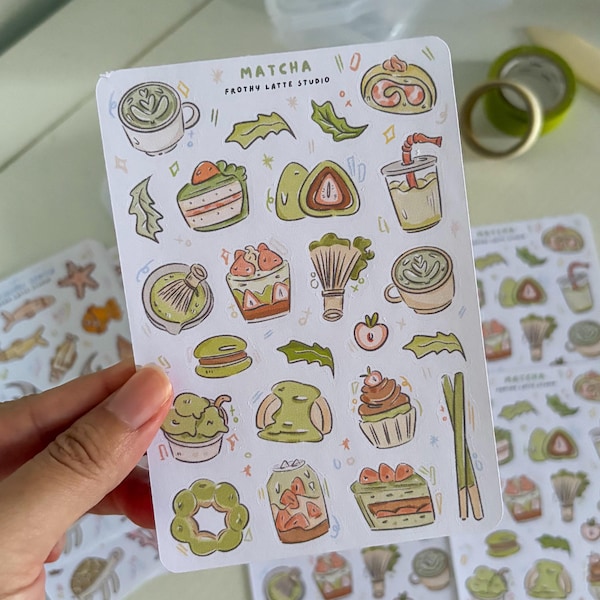 Sticker Sheets | Matcha Food Desserts & Snacks Stickers for Journals/Planners