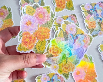 Sticker Pack | Holographic Coloured Pencils Art of Herons & Flowers (2 pieces)