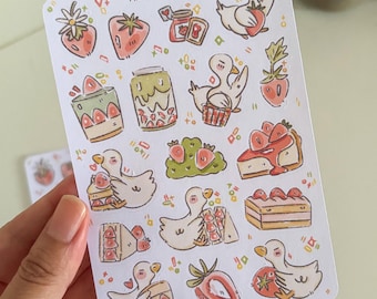 Sticker Sheets | Ducks & Strawberries Stickers For Journal/Planners