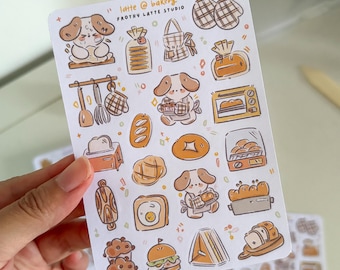 Sticker Sheets | Bakery With Dog Latte Stickers For Journals/Planners