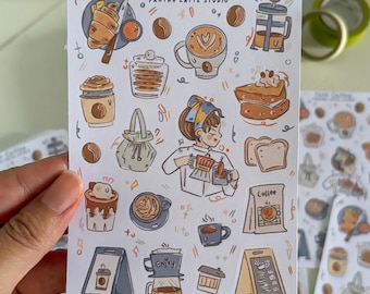 Hojas de pegatinas / Pegatinas con temática de café y barista para diarios/agendas
