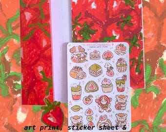 Stickers & Art Print Bundle, Matcha Strawberry  Mail