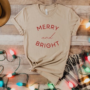 Merry and Bright Christmas Shirt, Minimalist Christmas Shirt, 90s Christmas, Holiday Work Shirt, Matching Christmas Shirts, Womens Christmas
