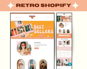 Shopify Theme, Retro Shopify Theme, Shopify Template, Shopify Website, Pink Shopify theme,  Boutique Website, Fashion Website, Website Theme