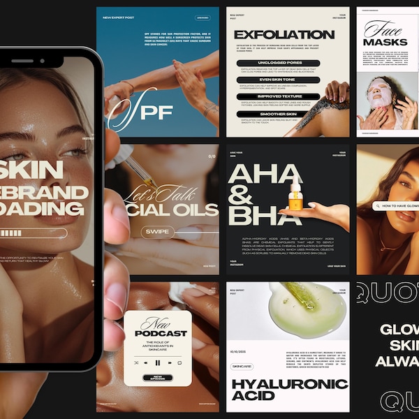 Skincare Instagram, Esthetician Instagram, Skincare Instagram Templates, Skincare Posts, Esthetician Templates, Skincare Social Media