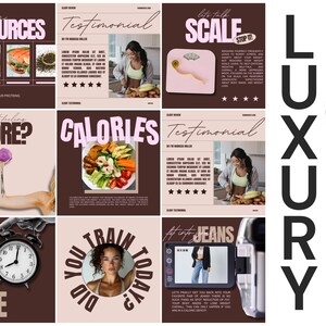 Puede incluir: Un collage de im&aacute;genes con superposiciones de texto relacionadas con la forma f&iacute;sica y la salud. Las im&aacute;genes incluyen un plato de comida, una persona haciendo ejercicio, una b&aacute;scula y una persona con jeans. El texto incluye frases como "Fuentes de prote&iacute;nas", "&iquest;No te sientes dolorido?", "Calor&iacute;as", "Hablemos de la b&aacute;scula", "&iquest;Entrenaste hoy?" y "En jeans".