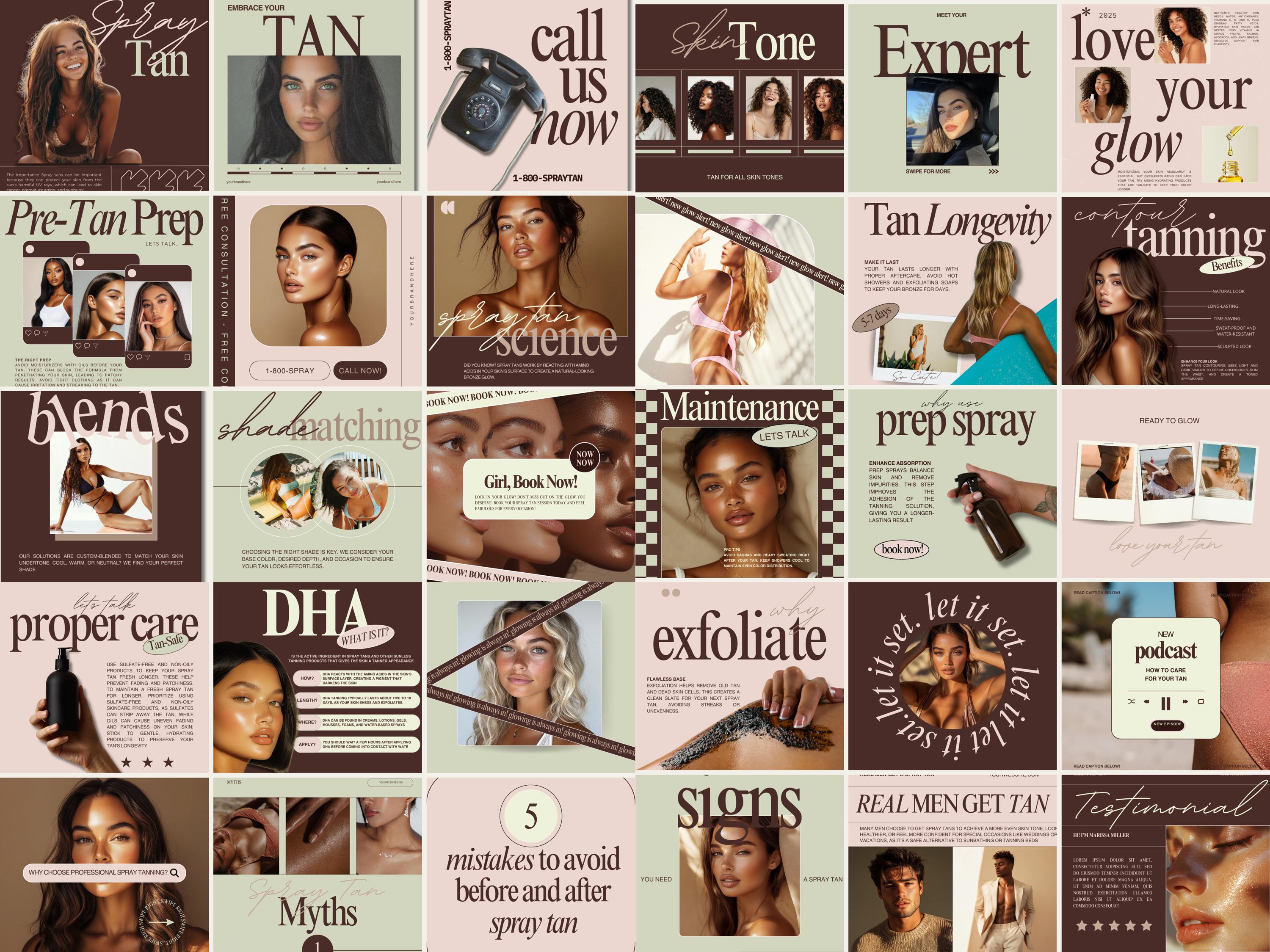 Spray Tan Instagram, Spray Tanning Business,Spray Tan Marketing, Spray Tan Instagram Posts and Stories, Spray Tan Artist, Skincare Instagram