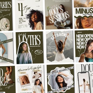 Könnte beinhalten: Eine Sammlung von Magazin-Covern mit verschiedenen Titeln und Bildern. Titel sind unter anderem "Boundaries", "4 Tips", "Focus Sessions", "Mindset Mistakes", "Consistency", "Myths", "Setbacks", "New Openings", "Mind Guard", "Minimalist Lifestyle" und "Double Checking".