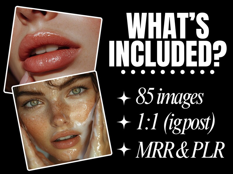 May include: A digital product listing for 85 images, sized for Instagram posts, with both Master Resale Rights (MRR) and Private Label Rights (PLR).