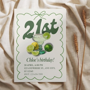 21st Birthday Invite Template, Margarita Birthday Invite Template, Canva Invitation Template, Alcohol Invitation, 21st Birthday Template