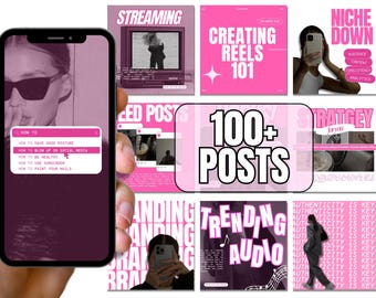 Plantillas de Instagram para el administrador de redes sociales de Pink, plantillas de administrador de redes sociales de Pink, plantilla de estrategia de redes sociales de Pink, SMM Instagram Canva