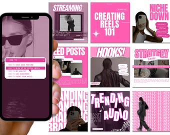 Plantillas de Instagram para el administrador de redes sociales de Pink, plantillas de administrador de redes sociales de Pink, plantilla de estrategia de redes sociales de Pink, SMM Instagram Canva