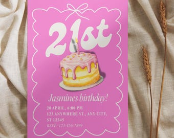 21st Birthday Invite Template, Whimsical Birthday Invite Template, Canva Invitation Template, Girly Bday Invitation, 21st Birthday Template