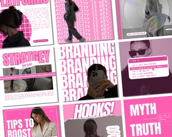 Plantillas de Instagram para el administrador de redes sociales de Pink, plantillas de administrador de redes sociales de Pink, plantilla de estrategia de redes sociales de Pink, SMM Instagram Canva