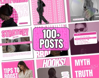Plantillas de Instagram para el administrador de redes sociales de Pink, plantillas de administrador de redes sociales de Pink, plantilla de estrategia de redes sociales de Pink, SMM Instagram Canva