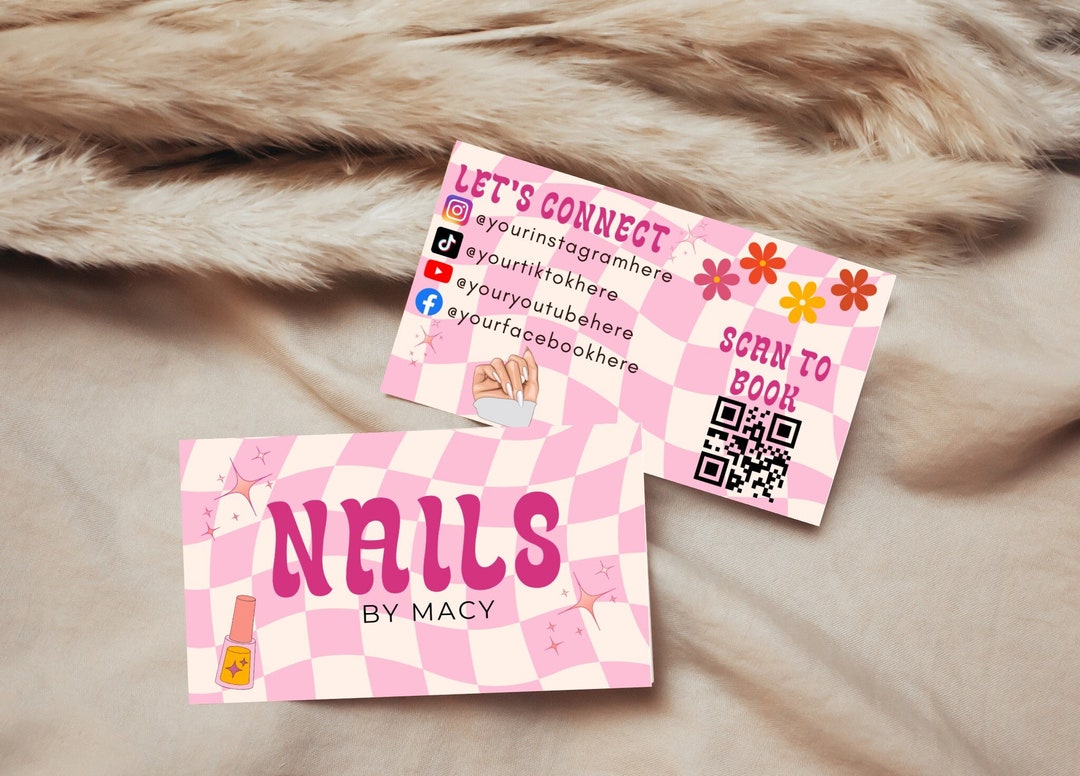 Pink Nail Tech Business Card Template/ Editable Canva Nail Tech Card