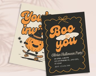Halloween Party Invitations, Halloween Birthday Party Invite, Scary Halloween Invitations, Boo to You Halloween Invite, Pumpkin Invitations