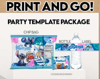 Stitch Luau Party Favor Labels, Chip Bag, Bottle, Cookie Pouch (PDF Pattern)