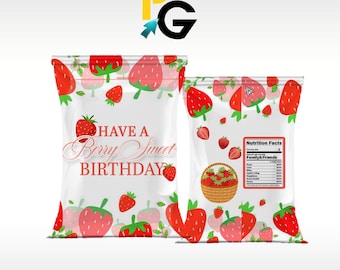 Strawberry, Berry Sweet, Party Favor Zip Lock Chip bags