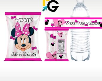 Minnie Mouse Pink Bow Party Printables – Chip Bag & Water Bottle Label (Digital Download)