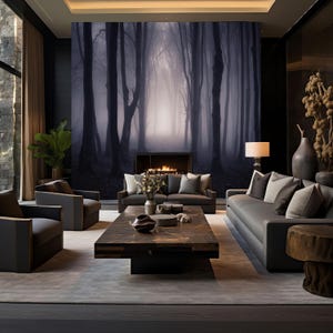 dark forest removable wallpaper, peel and stick, forest wallpaper, misty forest wallpaper, dark wallpaper