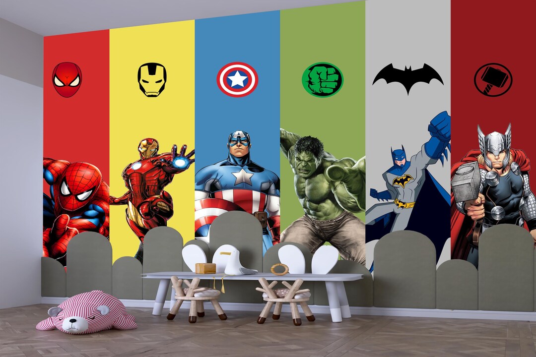Super Heroes Peel and Stick Wallpaper, Kids Room Wallpaper, Nursery ...