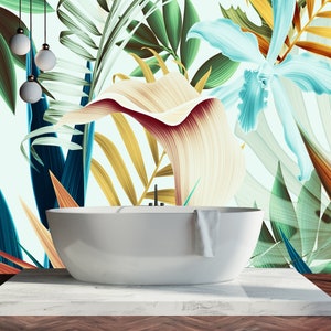 spring garden flowers peel and stick wallpaper, removable wallpaper, temporary wallpaper, floral wallpaper, colorful flowers