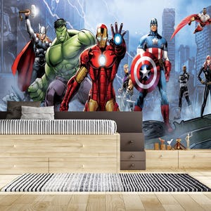 Super heroes peel and stick wallpaper, kids room wallpaper, removable wallpaper, kids wallpaper, avengers wallpaper