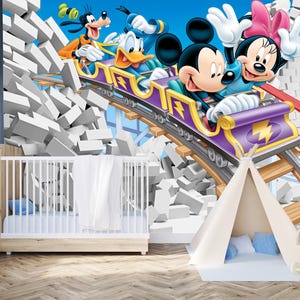 ミッキーとミニーの剥がして貼れる壁紙、子供部屋の壁紙、保育園の壁紙、剥がせる壁紙、子供用壁紙、m.mouse の壁紙