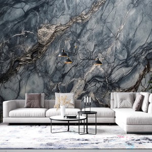 Dark grey texture peel and stick wallpaper | Non-Woven | Textile | Mural Wallpaper | Marble Wallpaper |