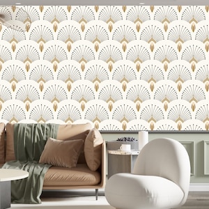Carta da parati Art Déco, carta da parati staccabile e adesiva, carta da parati rimovibile, carta da parati moderna, carta da parati geometrica, carta da parati dorata