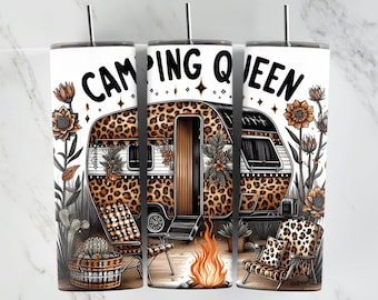 Camping Queen, 20oz Tumbler Wrap, Camp Fire, Digital Download, Leopard Print Tumbler, Caravan Tumbler, Camping Tumbler Wraps, Camp Tumbler