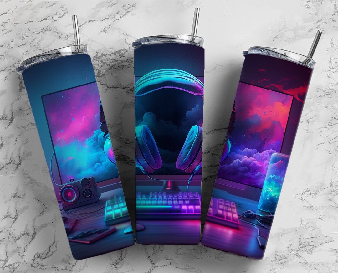 Neon Gamer Console 20 Oz Skinny Tumbler Sublimation Design, Instant ...