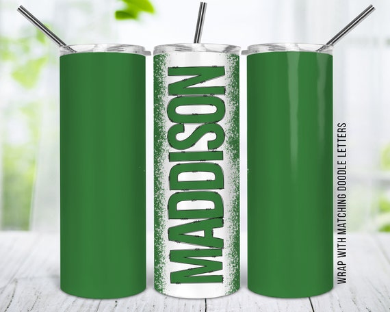 Dark Green 20oz Tumbler Wrap With Matching Doodle Letter