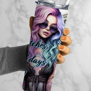 Bad Bitches Have Bad Days Too, 20oz Tumbler Wrap, Pastel Sunflowers, Money, Digital Download, Sublimation, Girl with Tattoos Wrap, Boss Babe image 2