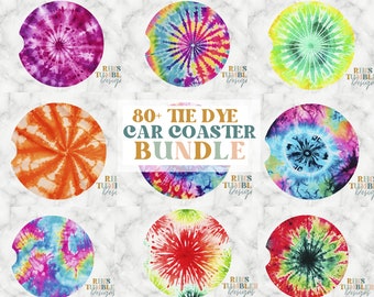 80+ Tie Dye Car Coaster Bundle, Sublimation Coaster, Coaster Sublimate, Instant Download, Png, Round Car Coasters, Instant Downloads