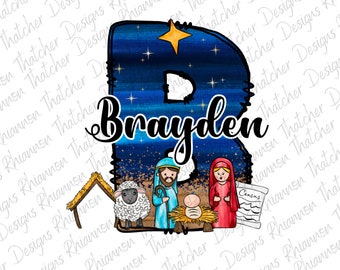 Nativity Scene Letters, Christmas Png, Add Your Own Name , Entire Alphabet set , Sublimation Designs for Totes, PNG Names,  Clip Art