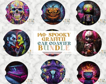 140+ Spooky Graffiti Car Coaster Bundle, Sublimation Coaster, Coaster Sublimate, Instant Download, Png, Car Coasters, Instant Downloads