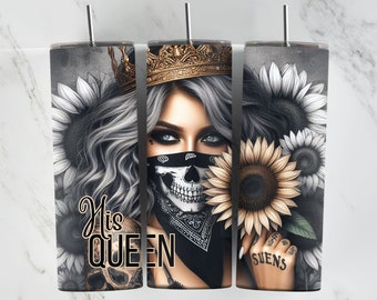 His Queen, Girl Wearing A Crown, 20oz Tumbler Wrap, Sunflowers, Skull Bandana, Girl With tattoos, Couples Tumbler Wrap, His and her Wraps