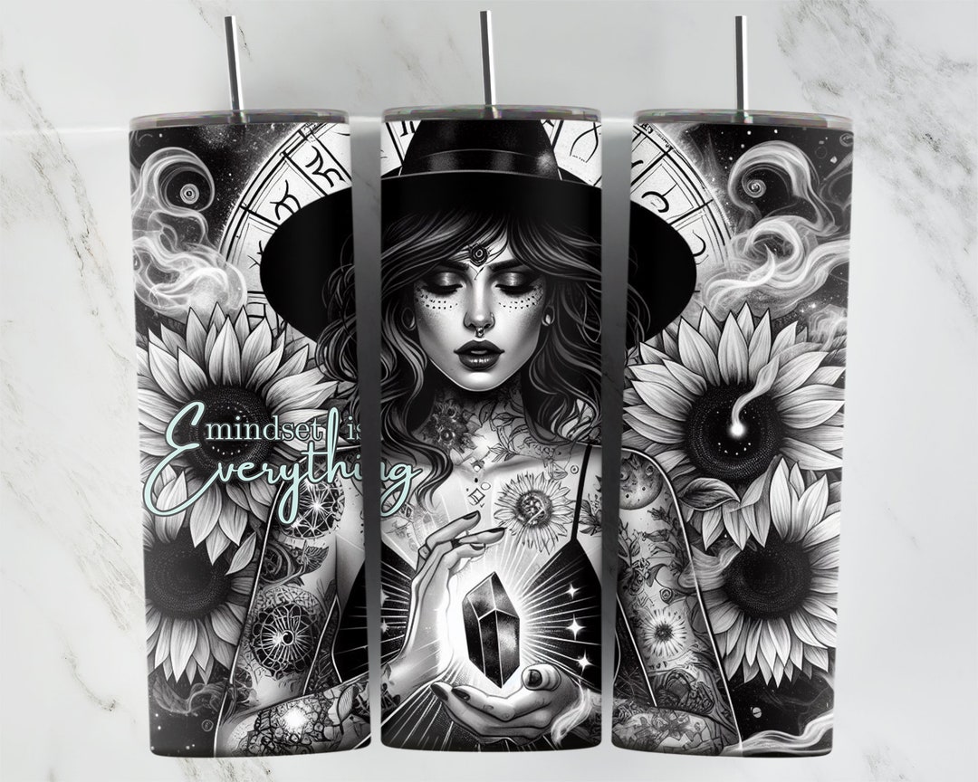View of Mindset is Eveything, 20oz Tumbler Wrap Sunflowers, Beige Florals ...