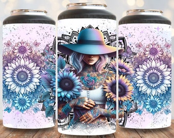 12oz Can Cooler, Boho Sunflower Girl, Can Cooler, Sublimation, Girl Skeleton, Can Cooler Designs, Pastel Sunflower, Mandela Tumbler Wrap