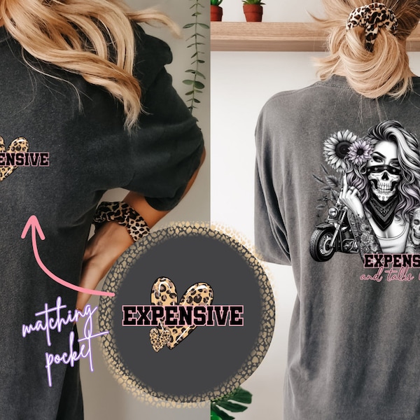 Expensive And Talks Back, T-Shirt Design, With Matching Pocket Designs, Sunflowers, Bandana, Tattoo Girl, Sunflowers T-Shirts Designs Png