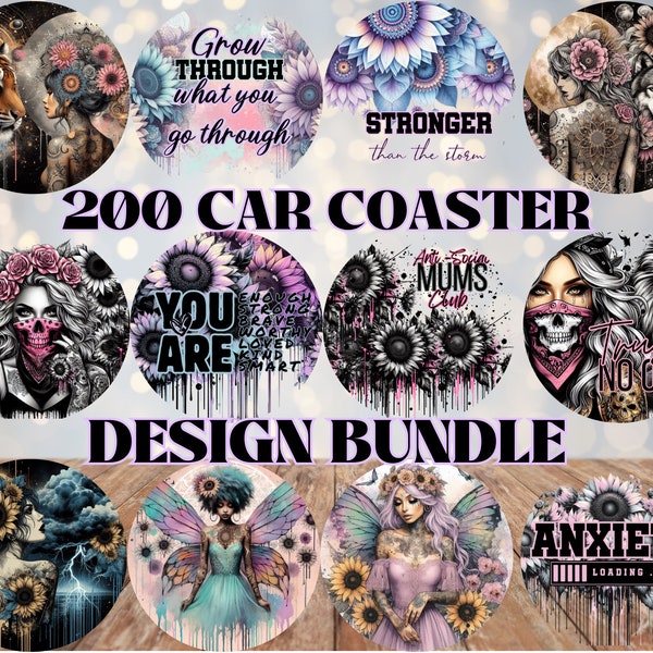 200 Car Coaster Bundle, Sublimation Coaster, Coaster Sublimate, Instant Download, Png, Round Car Coasters, Instant Downloads, Grunge Coaster