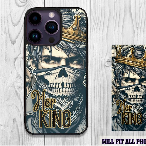 Her King, Man With tattoos, Couples Phone Case Designs, Positive Affirmation, Positive Quotes, Skull face, Skeleton King Phone Case