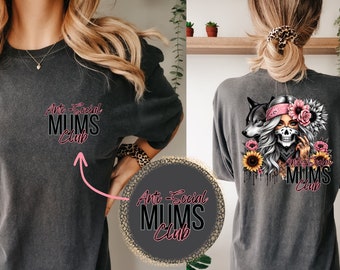 Anti-Social Mums Club T-Shirt Design, With Matching Pocket Designs, PNG, Girl With Wolf, Anti-Social, Tattoo Girl, Pink Sunflowers T-Shirt