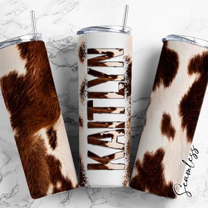 Cowhide 20oz Tumbler Wrap with Matching  Doodle Letter, Aesthetic Alphabet PNG, Add your Own name Tumbler , Sublimation Prints,111