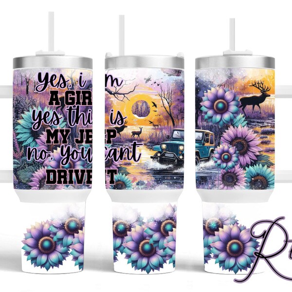 Yes Im A Girl,Yes This is My Jeep, 40oz Tumbler Wrap, Pastel Sunflowers, Instant Download, Png, Tumbler, Jeep Quencher Designs, Jeep Designs