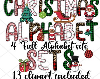 Christmas Doodle letters, 4x Alphabet sets, 13 Individual Clipart , Doodle letters, Santa Doodle letters, Clip Art, Sublimation, Christmas