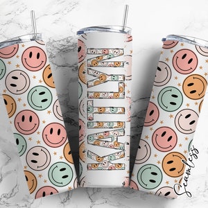 Smily Face 20oz Tumbler Wrap with Matching  Doodle Letter, Aesthetic Alphabet PNG, Add your Own name Tumbler , SublimationPrints 24