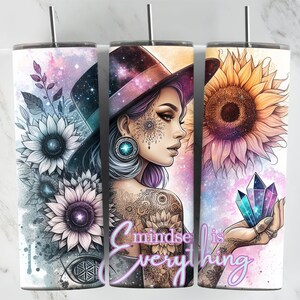 Mindset Is Everything, 20oz Tumbler Wrap Sunflowers, Crystals, Positive Affirmations Tumbler Wrap, Positive Quote Wrap, Celestial Girl image 1